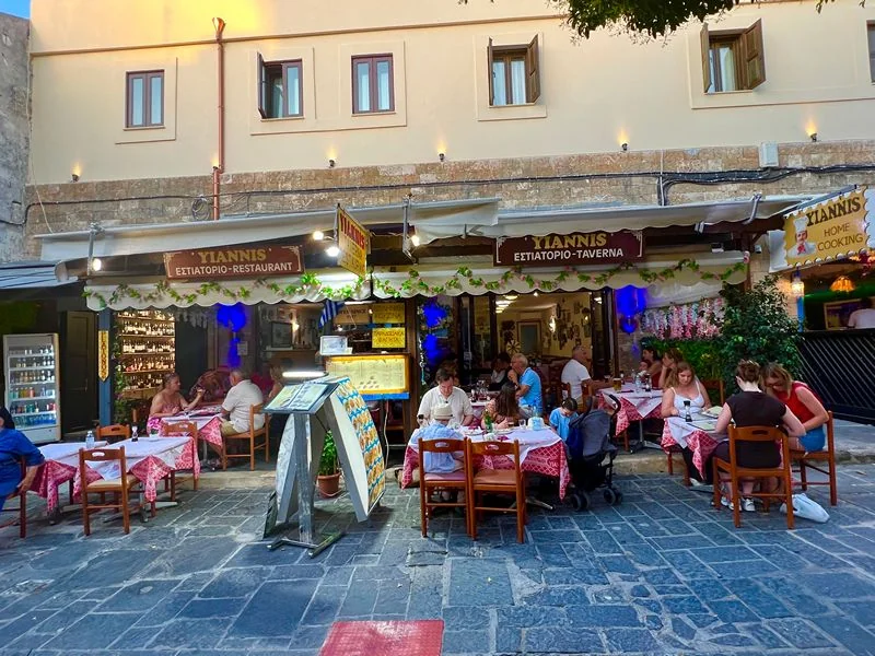 Greek taverna scene at Yiannis Home Cooking, Rhodes Old Town
